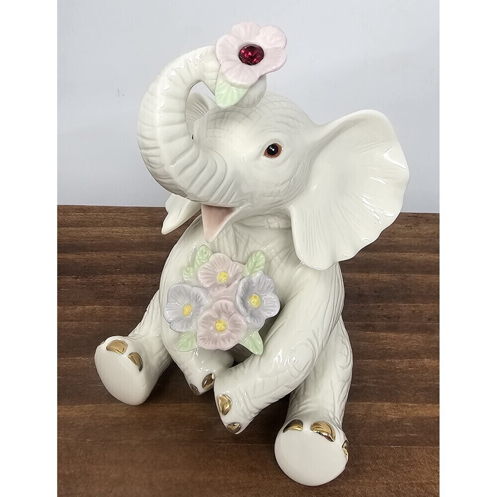 Lenox Sweet Spring Elephant With Bouquet Flowers Figurine January Birthstone